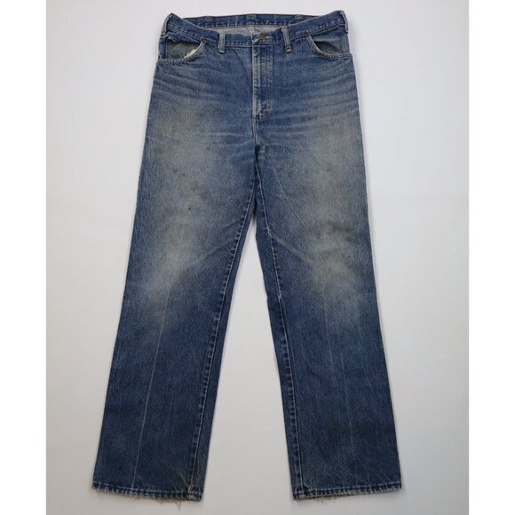 Vintage 70s Streetwear Mens 34x32 Distressed Flared Wide Leg Denim Jeans USA